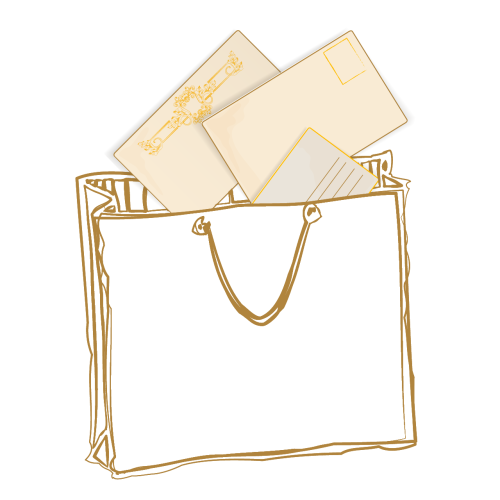 Illustration von Ansichtskarten in einer Einkaufstasche